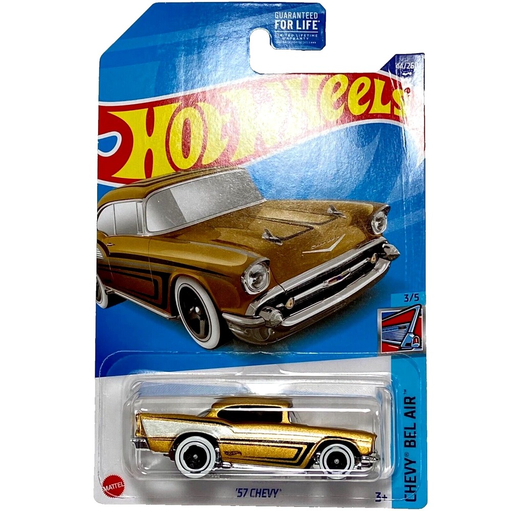 Hot Wheels '57 Chevy 44/250 Chevrolet Bel Air 3/5 Gold Die-cast 1:64 Model NIP